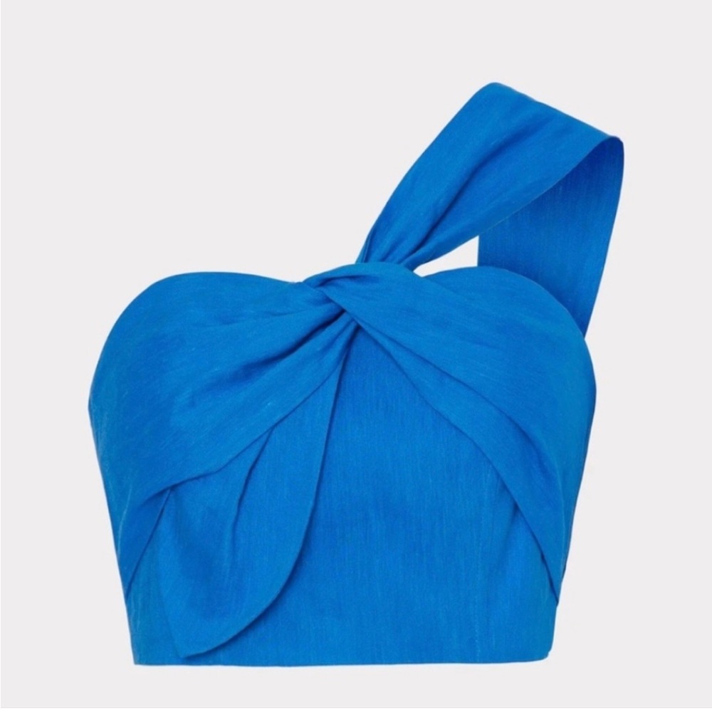 MILLY knotted crop top in Capri Blue